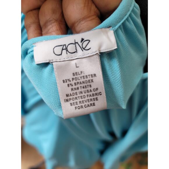 Cache Blouse Women's Size Large Blue Boat Neck Off-The-Shoulder Cold Shoulder - Picture 9 of 11